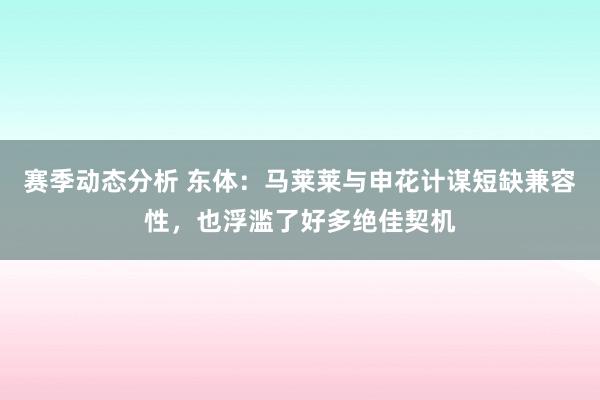 赛季动态分析 东体：马莱莱与申花计谋短缺兼容性，也浮滥了好多绝佳契机